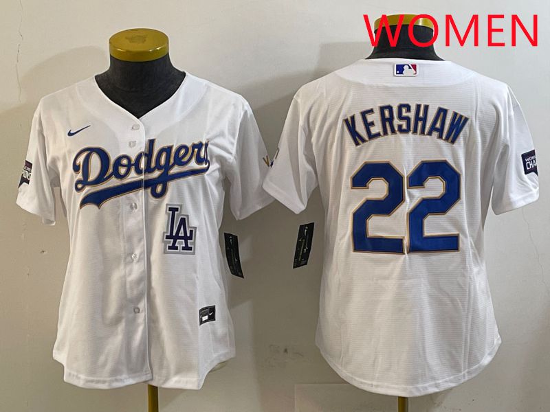Women Los Angeles Dodgers #22 Kershaw White Gold Game 2025 Nike MLB Jersey style 3